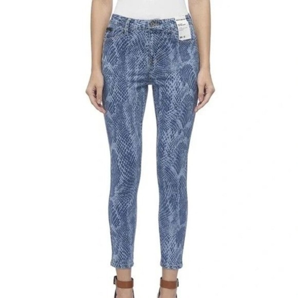 DKNY Jeans Delancey High Rise Skinny Blue Snakeskin Print Denim Pants Size 31/12